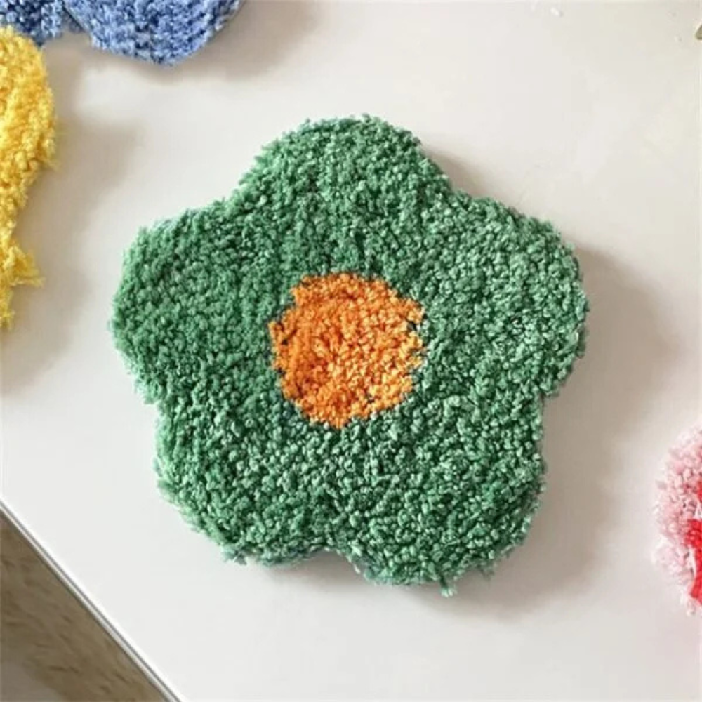 Creative Hand Weave Plush Flower Coaster Heat