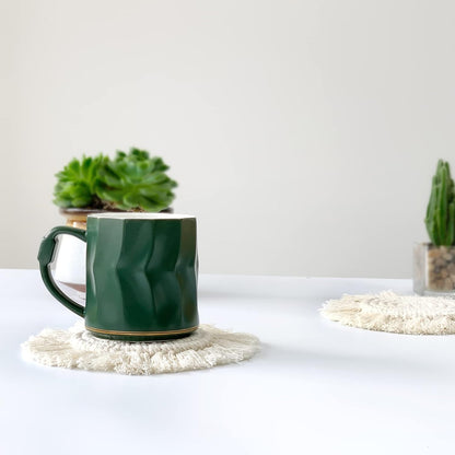 Boho Coasters Set of 2, Cute Drink Coasters Absorbent for Desk, Farmhouse Handmade Woven Macrame Coaster for Mugs Cups