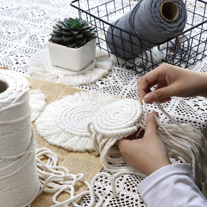Boho Coasters Set of 2, Cute Drink Coasters Absorbent for Desk, Farmhouse Handmade Woven Macrame Coaster for Mugs Cups